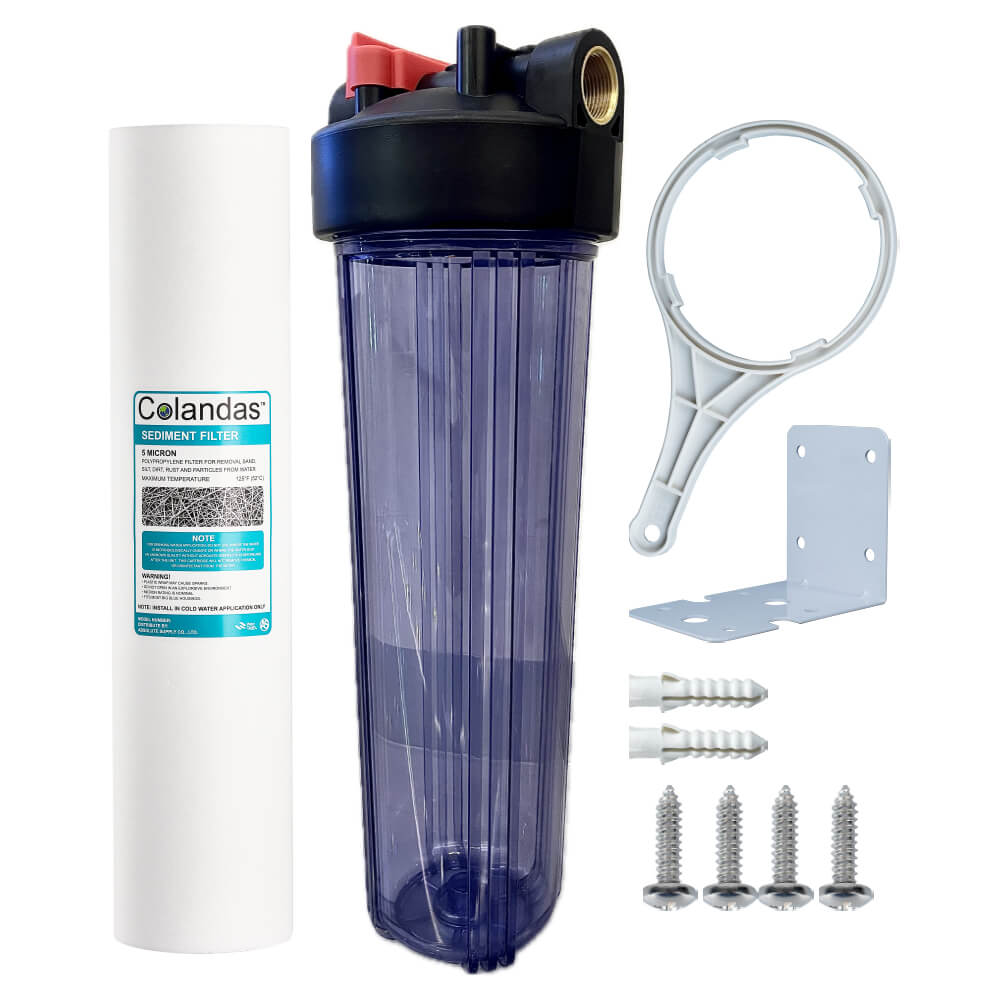 เครื่องกรองน้ำใช้ 1 ขั้นตอน WATERWAY BIG BLUE 20 นิ้ว เกลียวทองเหลือง กระบอกใส รุ่น WTBB-PPBB (พร้อมไส้กรองน้ำ PP BIG BLUE ขนาด 20นิ้ว)_1